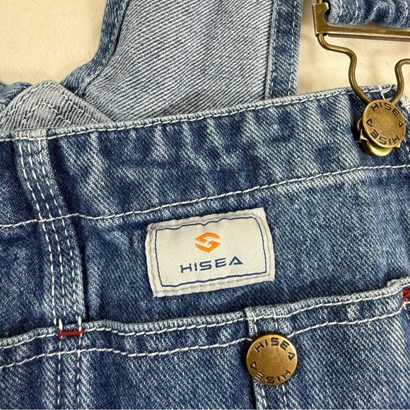 HISEA Bib Overalls Mens 34X32 Blue Denim Carpenter Hammer Loop Workwear Utility - Picture 8 of 14